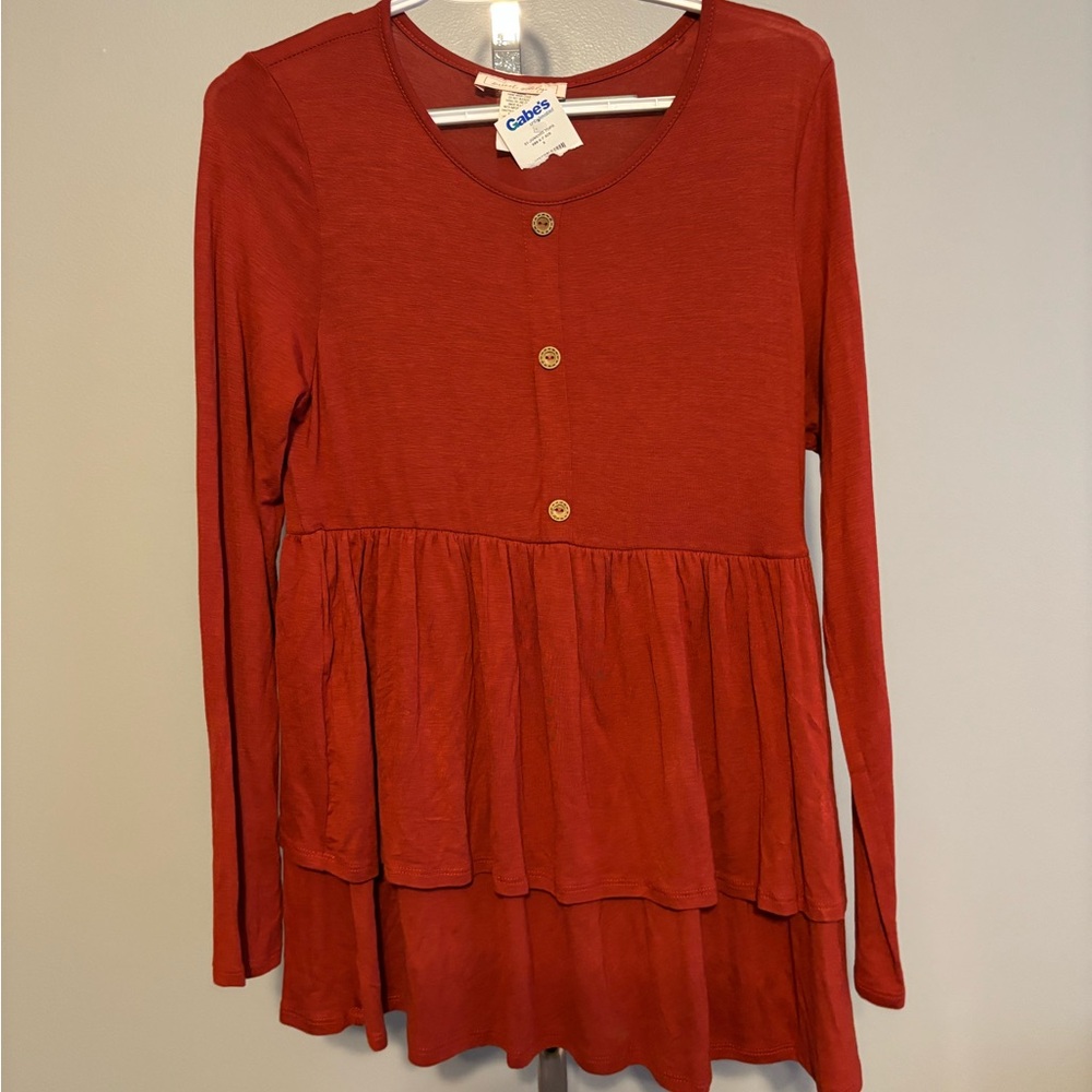 'Sweet Adelyn' Womens Long Sleeve Blouse Rust Color‎ Size Small NWT